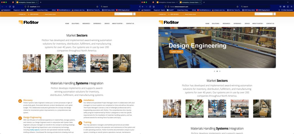 Flostor home page with and without the slider banner.